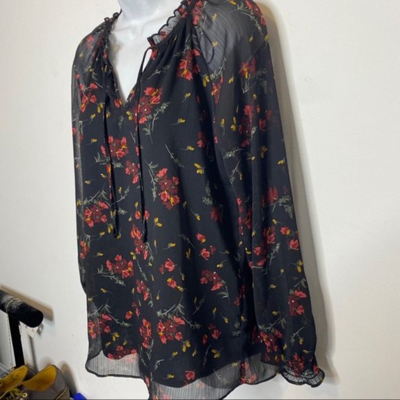 Denver Hayes Floral Chiffon puffy sleeve Blouse Size Extra Small - Picture 2 of 9
